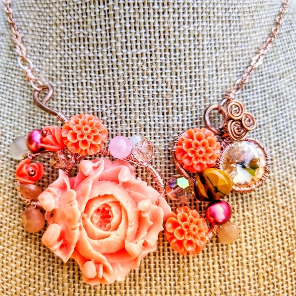 Stonewear Designs Jewelry - Handmade Coral Pink  floral necklace